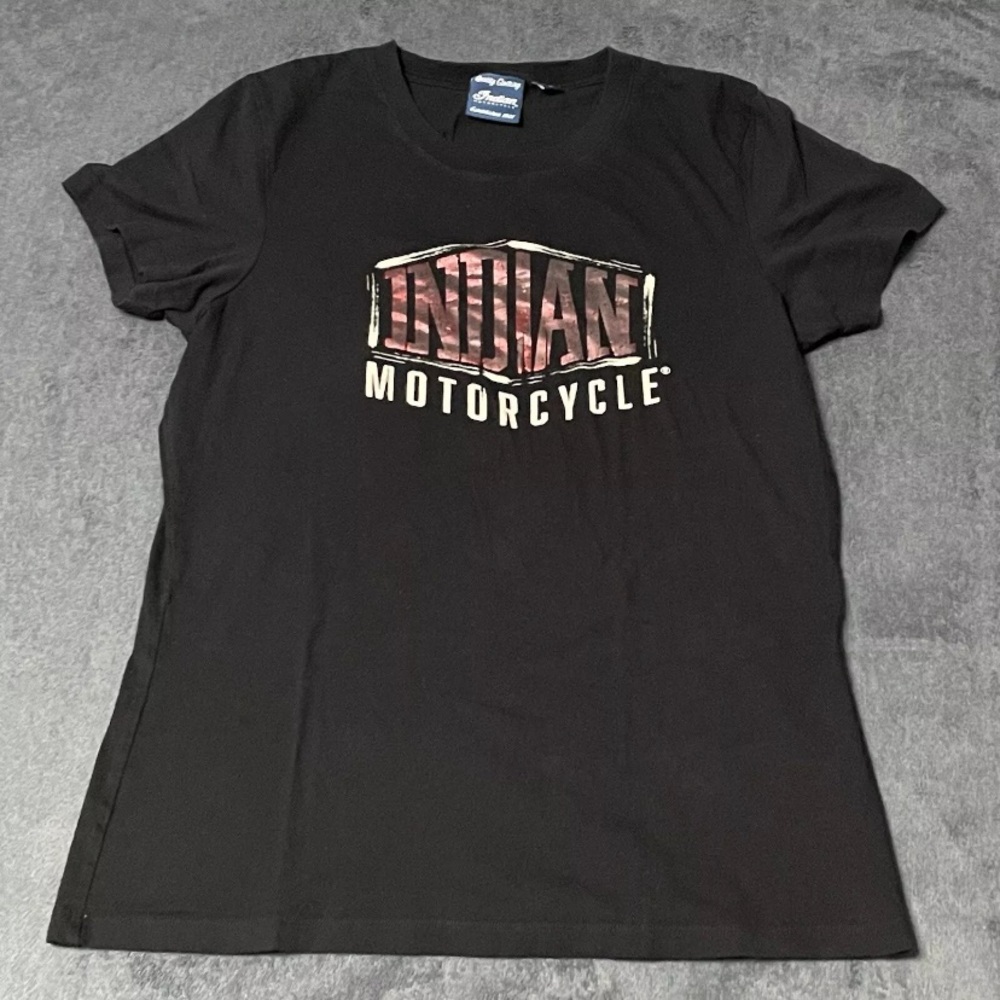 Genuine Indian Motorcycle Shirt Womens M Black Red Logo Graphic Tee Short Sleeve